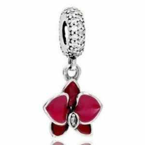 Pink Orchid in 925 Silver Pink Enamel & Clear CZ